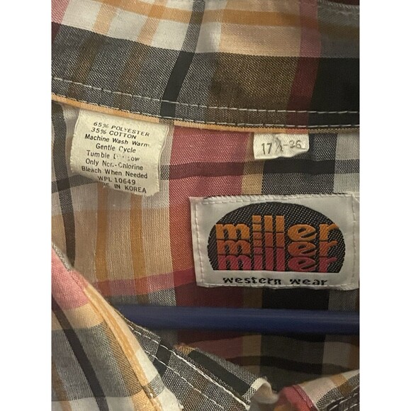 VTG 70s Miller Western Wear Pearl Snap L S Shirt Sz 17 1/2 - 36 XL Western. - Picture 8 of 8